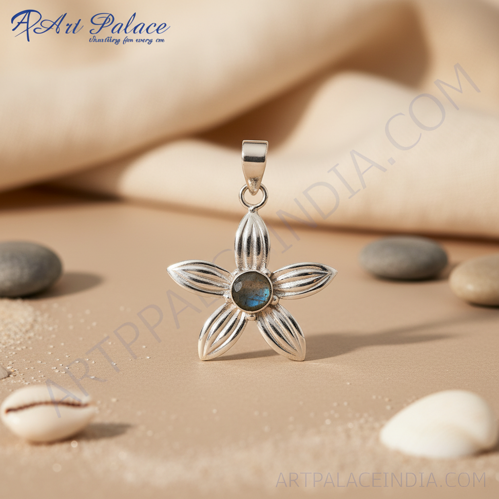 925 Silver Flower Pendant with Gemstone | Women's Jewelry Gift