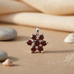 将图像加载到图库查看器中， Silver Garnet Flower Pendant | Women's Red Gemstone Jewelry
