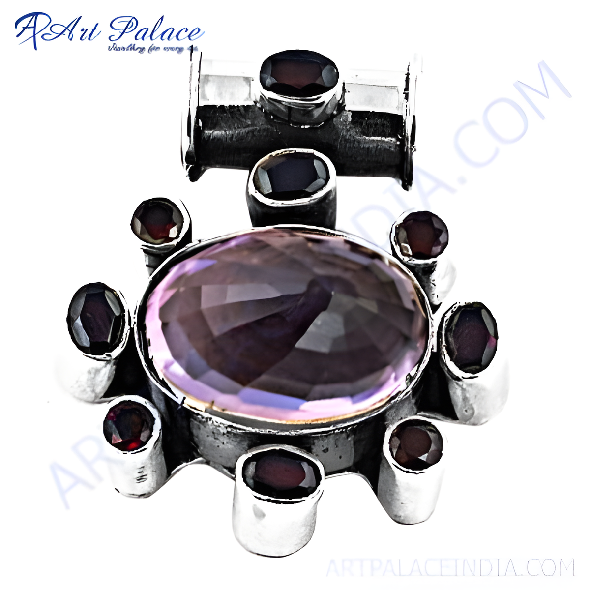 925 sterling silver ring with a large oval cut amethyst gemstone and small accent stones