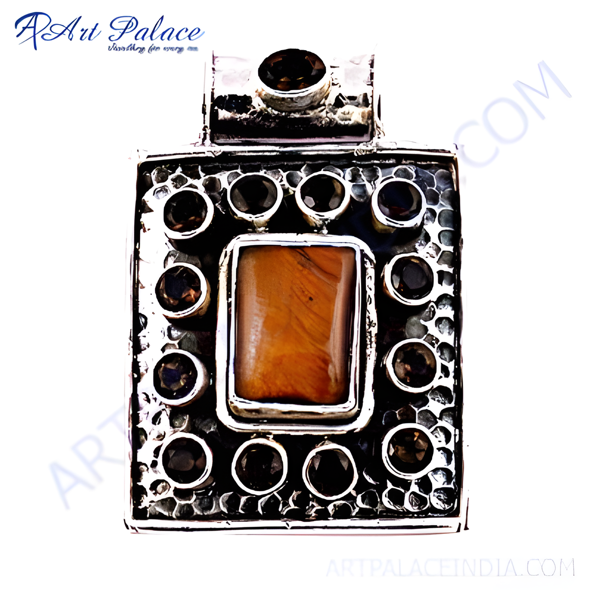 925 sterling silver tiger eye pendant necklace, featuring a rectangular gemstone in an artistic design
