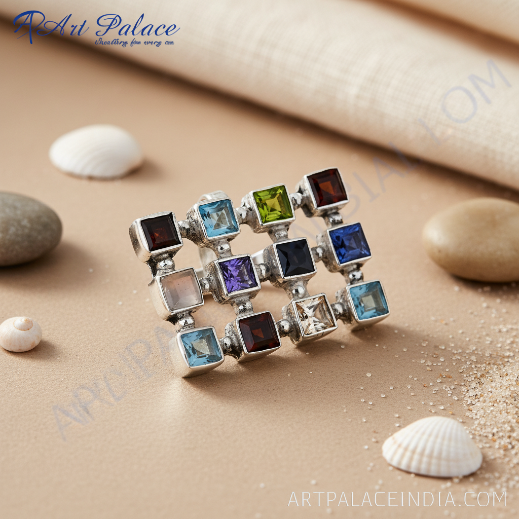 925 Silver Multi-Gemstone Ring for Women | Statement Jewelry
