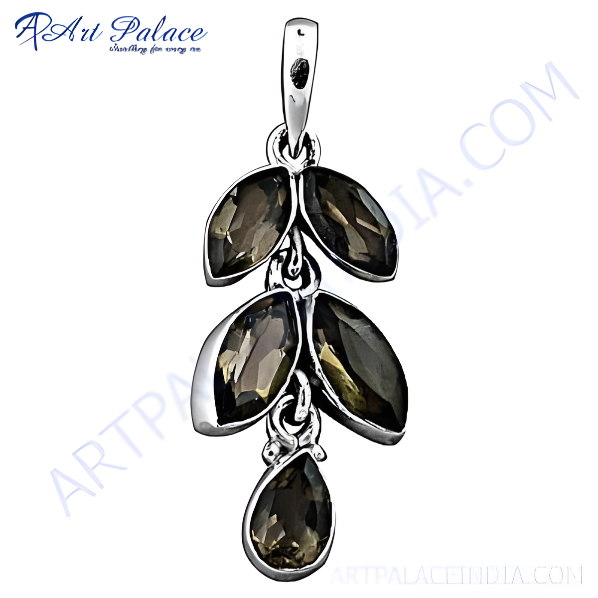 925 sterling silver smoky quartz leaf pendant, featuring natural brown gemstones