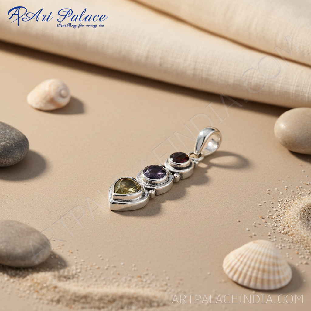 925 Silver Multi-Gemstone Pendant for Women | Daily Wear