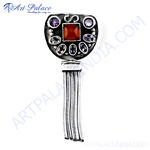 Load image into Gallery viewer, 925 silver pendant necklace with garnet and amethyst gemstones with a tassel
