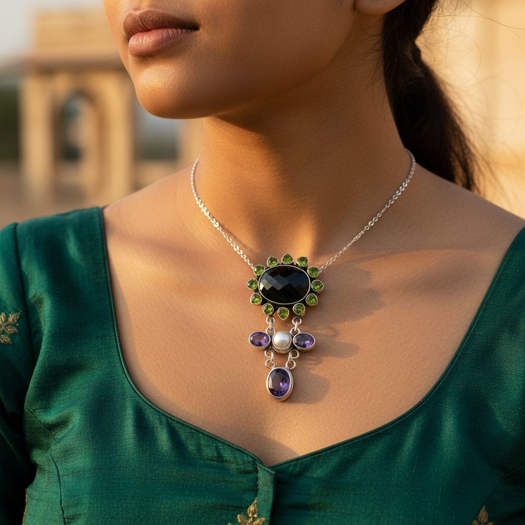 925银缟玛瑙紫水晶吊坠项链 | 女士珠宝礼品