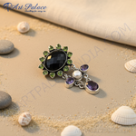 将图像加载到图库查看器中， 925银缟玛瑙紫水晶吊坠项链 | 女士珠宝礼品
