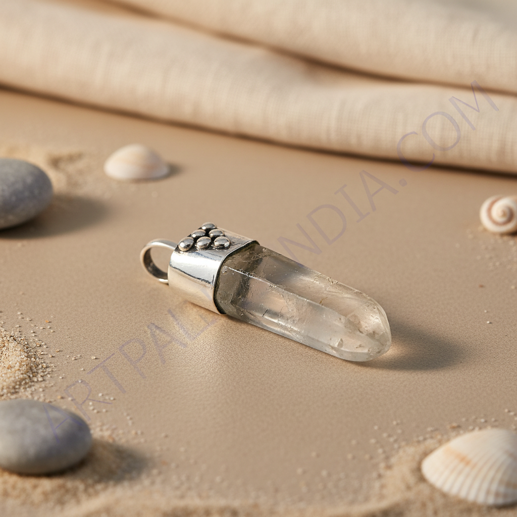 925 silver clear quartz pendant for women | gemstone jewelry