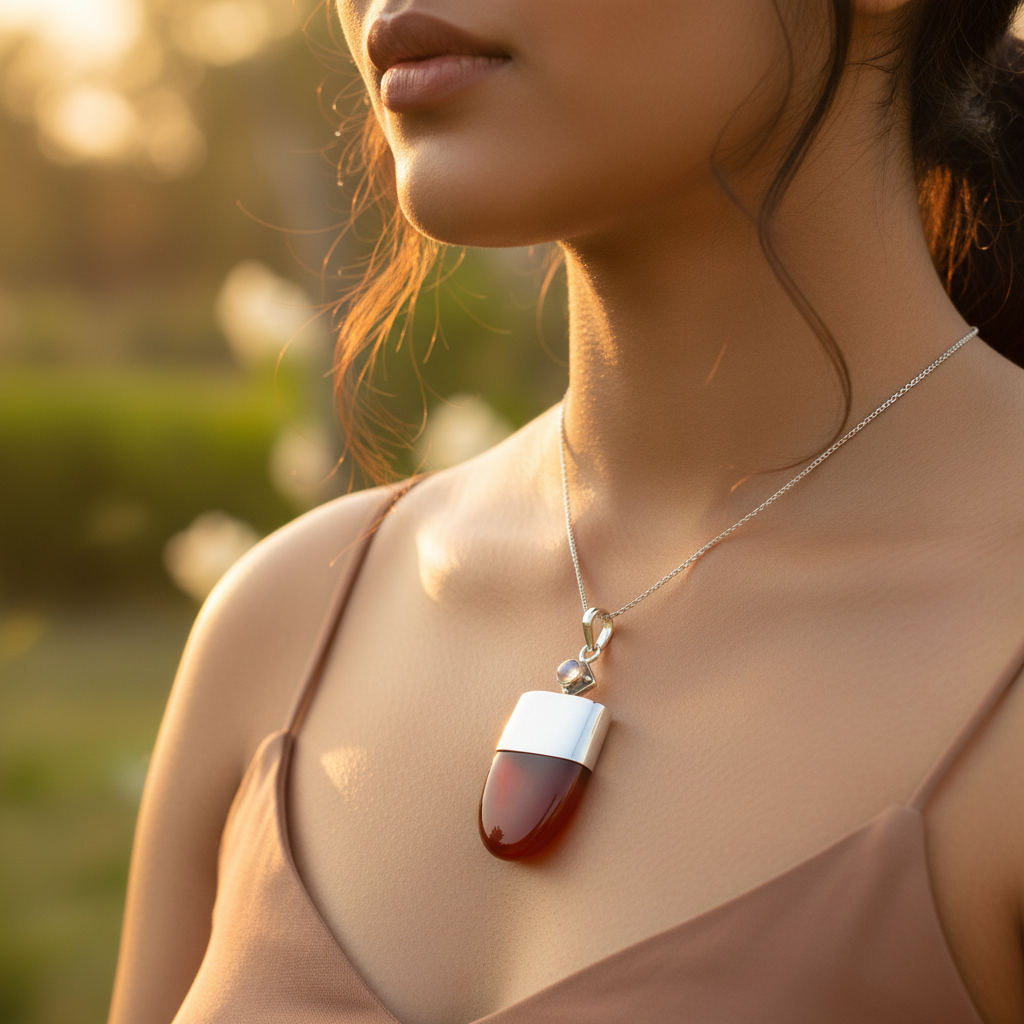 925 Silver Carnelian Pendant for Women | Gemstone Jewelry