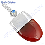 Load image into Gallery viewer, 925 sterling silver carnelian gemstone pendant necklace with a red-orange stone
