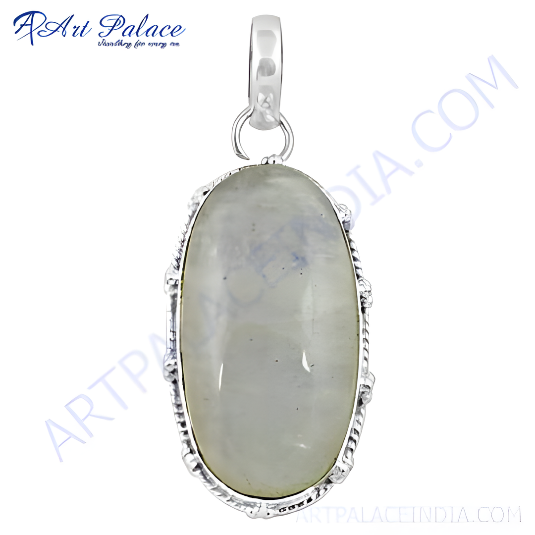 925 sterling silver moonstone pendant, oval shaped gemstone, white and blue colors, for women