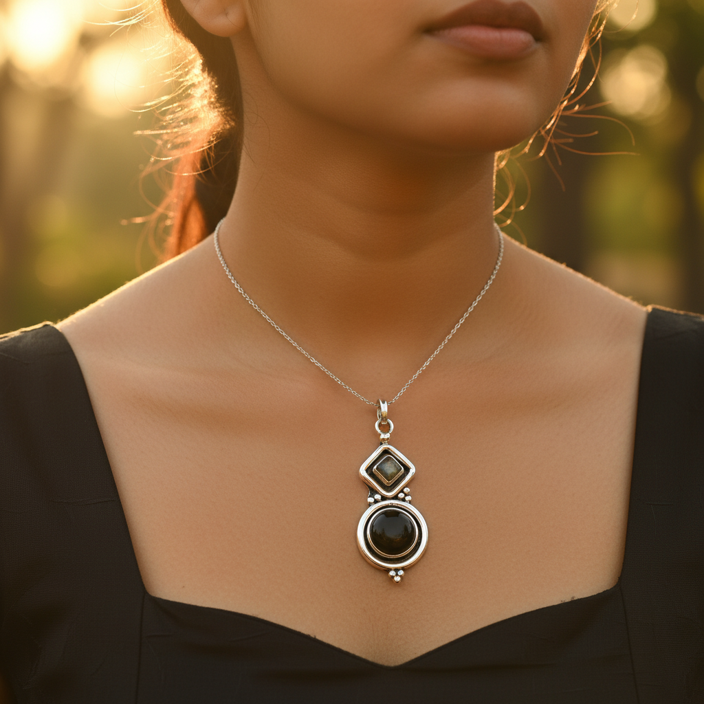 925 Sterling Silver Black Onyx Pendant for Women | Gemstone Jewelry