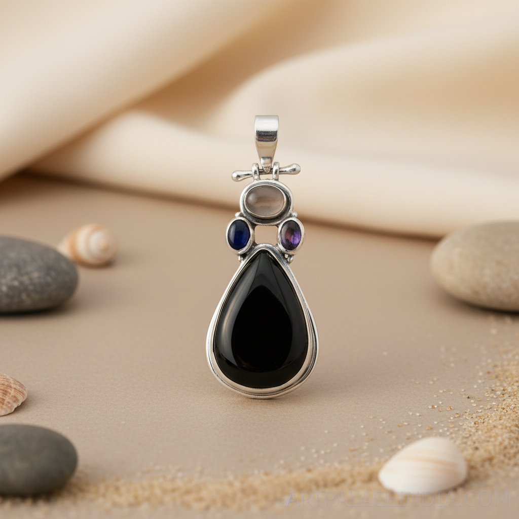 925 Silver Onyx Pendant Necklace for Women | Teardrop Gemstone
