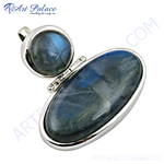 Load image into Gallery viewer, 925 sterling silver pendant with oval and round Labradorite gemstone, featuring blue and iridescent colors
