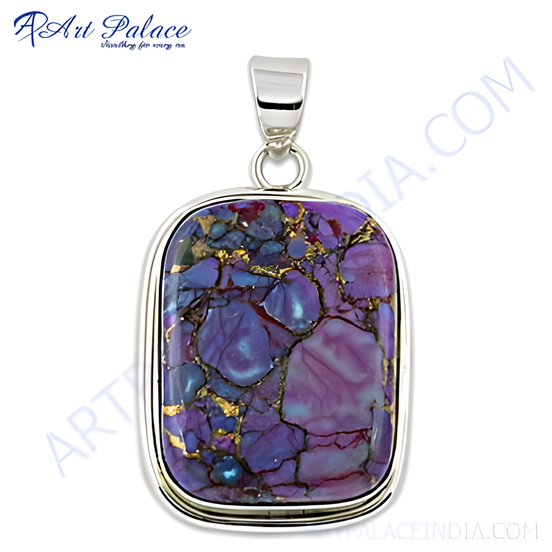 925 sterling silver pendant with a vibrant purple and gold plating composite stone.