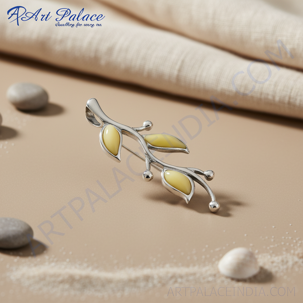 Colgante de hoja de plata con piedras preciosas amarillas | regalo de joyería para mujer