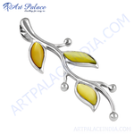 Load image into Gallery viewer, Sterling silver leaf pendant with yellow gemstone accents, perfect for women&#39;s jewelry.
