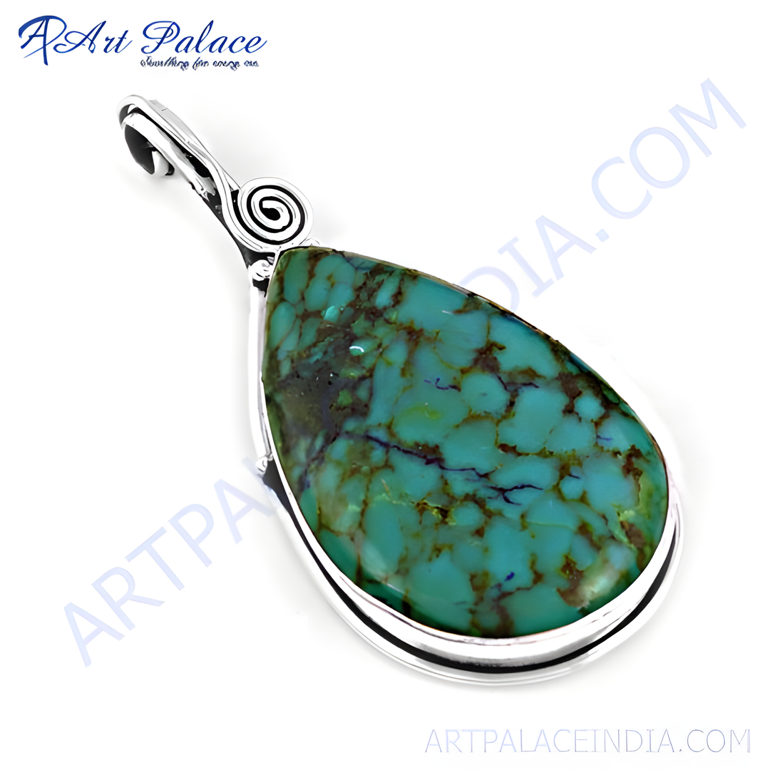 925 sterling silver teardrop pendant featuring a blue-green turquoise gemstone, perfect for women.