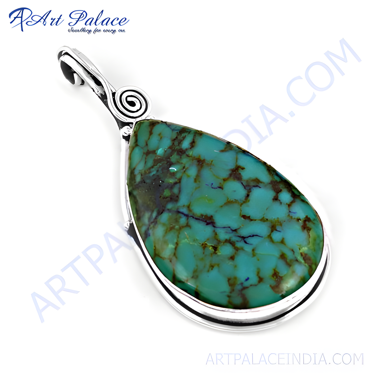 925 sterling silver teardrop pendant featuring a blue green turquoise gemstone, perfect for women