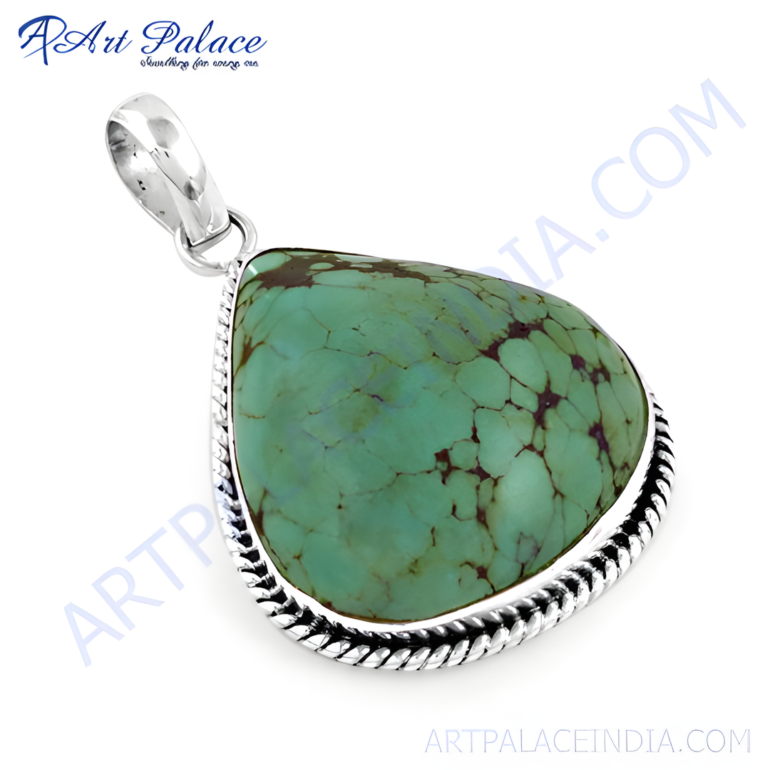 925 sterling silver turquoise pendant necklace with a green and brown stone.