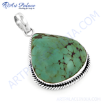将图像加载到图库查看器中， 925 sterling silver turquoise pendant necklace with a green and brown stone.
