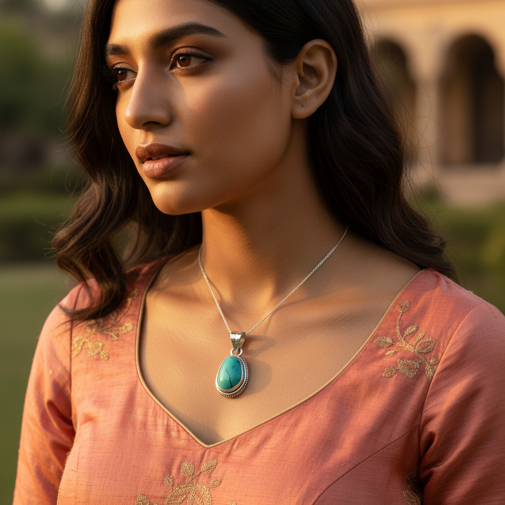 Colgante de piedra turquesa en plata 925 | Regalo de joyería para mujer