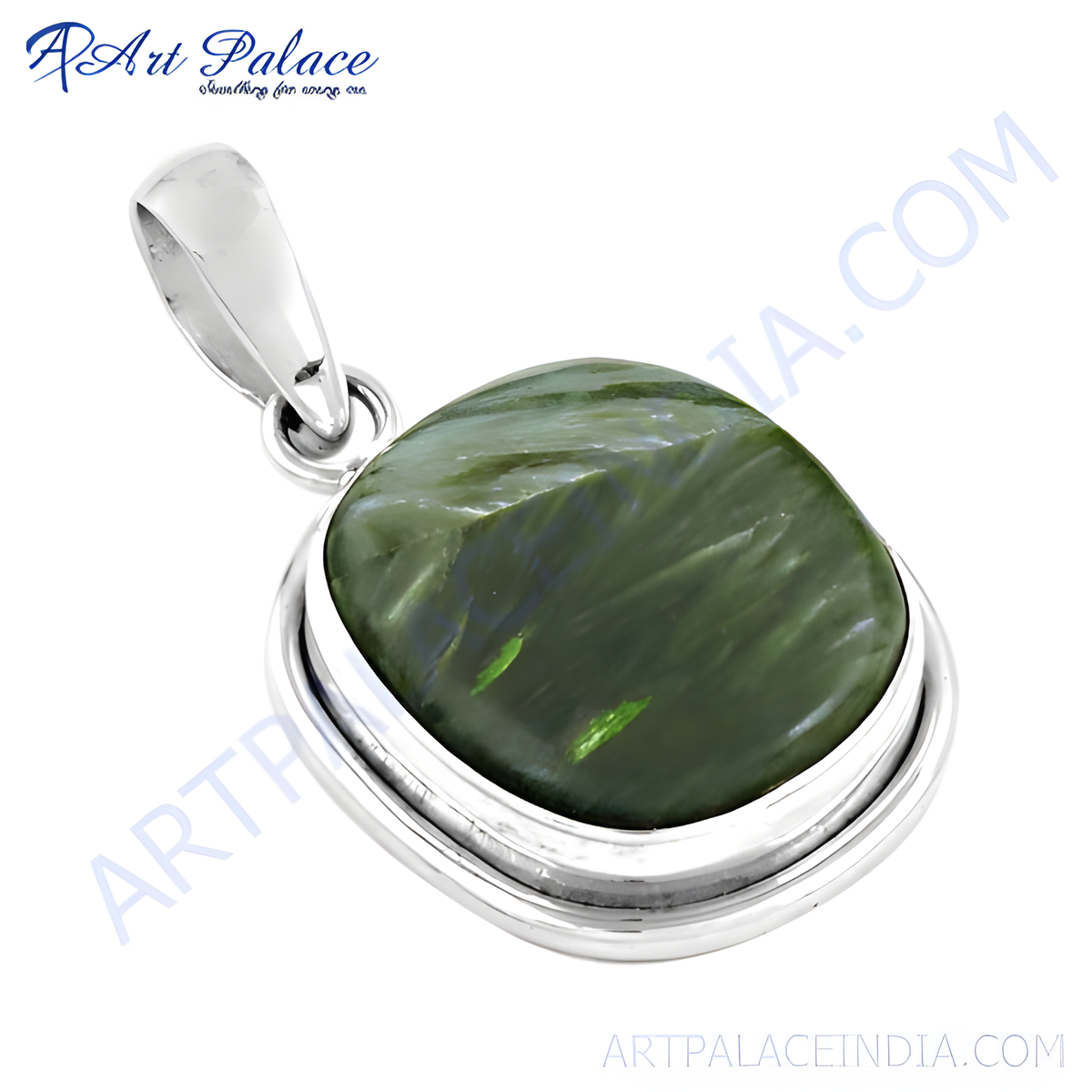 Sterling silver serpentine pendant with green gemstone