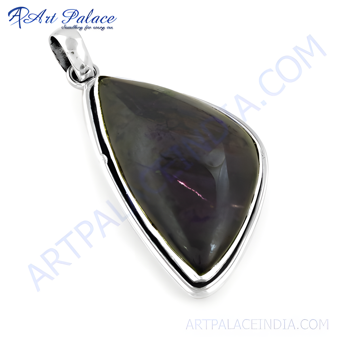 925 sterling silver labradorite pendant, iridescent purple and blue gemstone, women's necklace