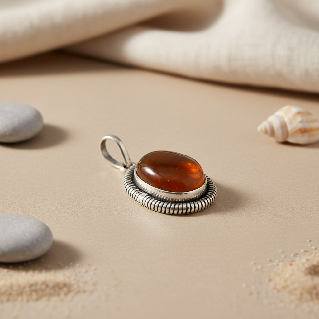 925 Silver Amber Pendant for Women | Gemstone Jewelry