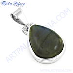 Load image into Gallery viewer, 925 sterling silver labradorite pendant, teardrop shaped with a green and blue shimmer, gemstone necklace
