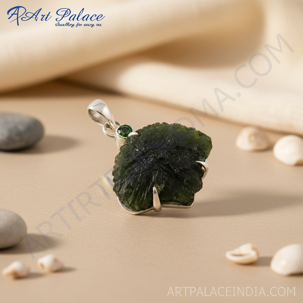 925 Sterling Silver Moldavite Pendant for Women | Gemstone Jewelry
