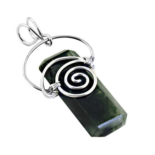 Silver Wire Wrapped Green Gemstone Pendant | For Women
