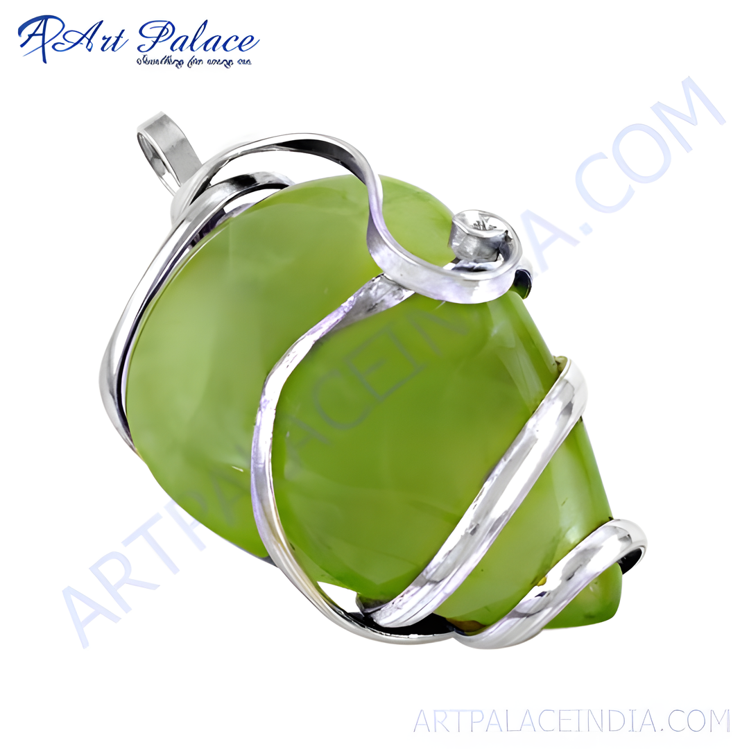 Sterling silver pendant featuring a green stone, designed in a modern style for women.