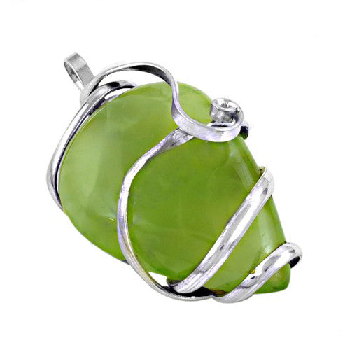 Silver Green Stone Pendant for Women | Modern Necklace Gift