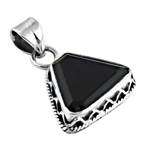 925 Silver Onyx Triangle Pendant | Black Gemstone Jewelry
