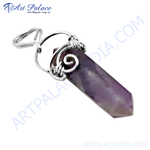 Load image into Gallery viewer, Silver pendant featuring a polished amethyst crystal gemstone. The pendant showcases a natural purple color.
