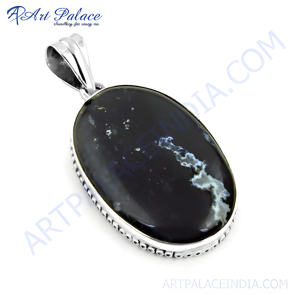 925 sterling silver black agate oval pendant