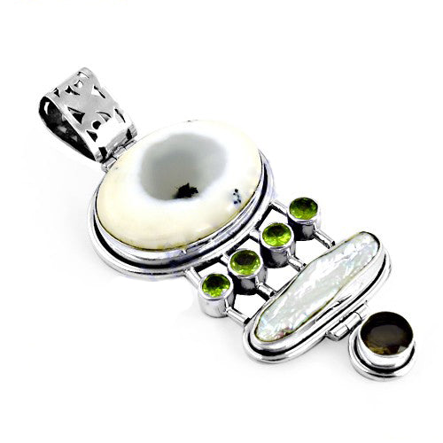 925 Silver Dendritic Opal & Peridot Pendant for Women | Gift