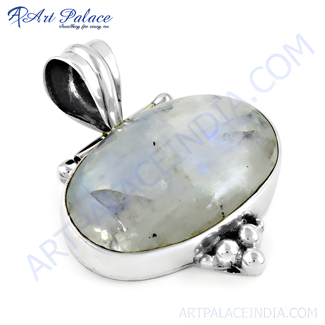925 sterling silver moonstone pendant, oval-shaped gemstone in a silver setting.