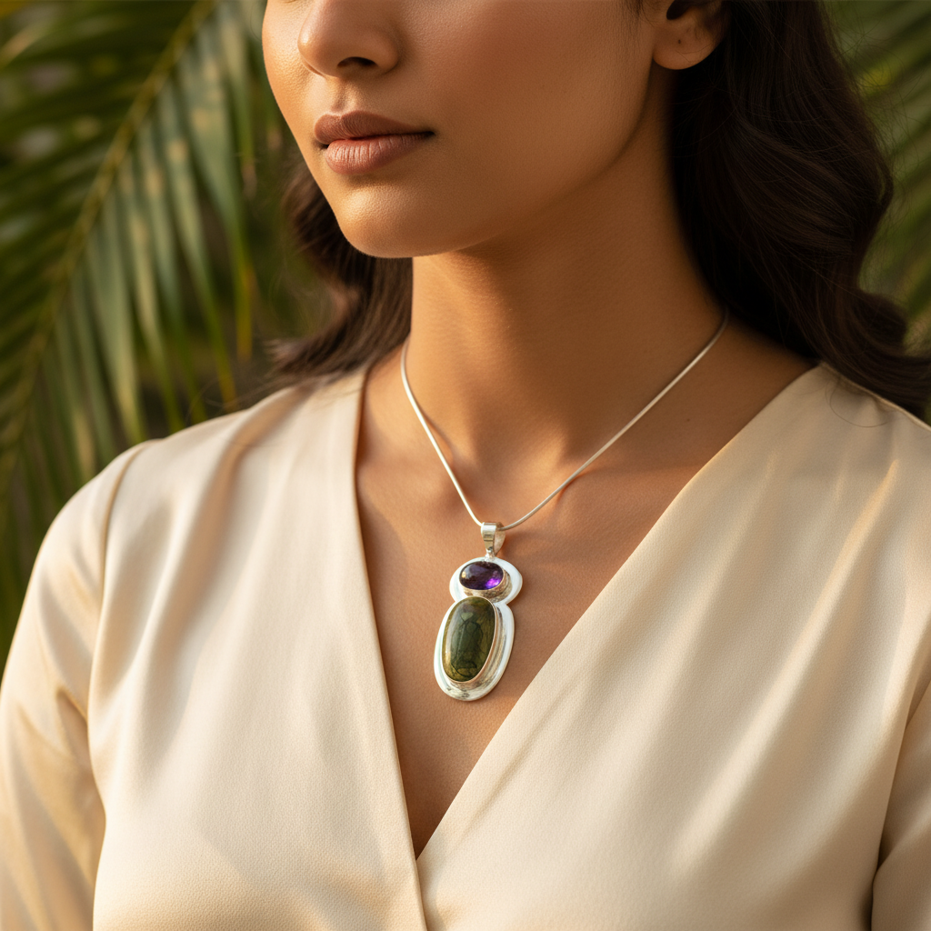 925纯银紫水晶宝石吊坠（女士款）| 艺术宫殿