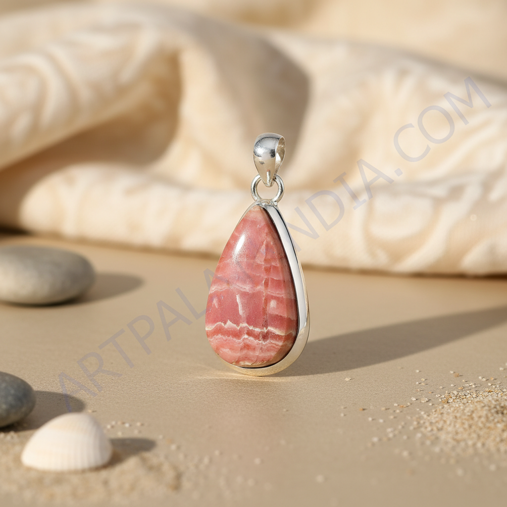 925 Silver Rhodonite Teardrop Pendant for Women | Gemstone Jewelry