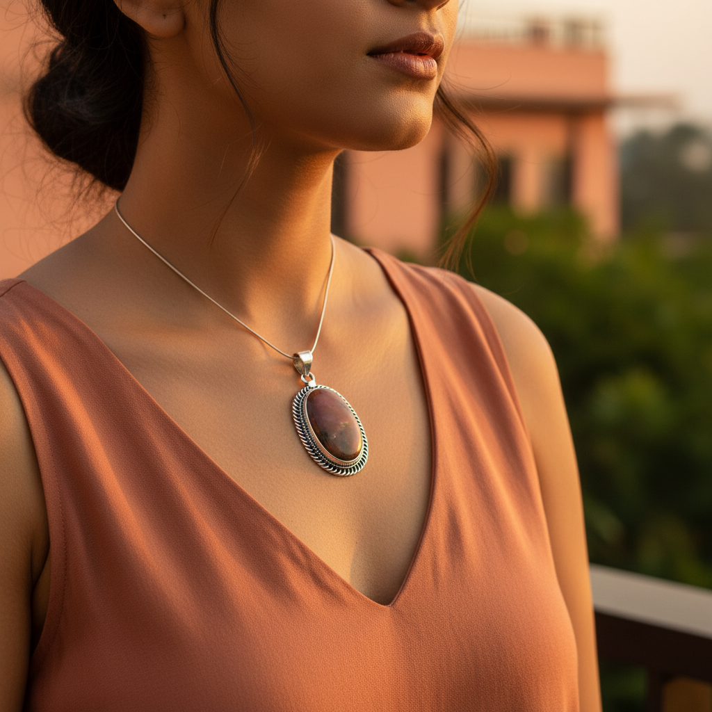 925纯银菱锰矿吊坠（女士款）| 宝石首饰