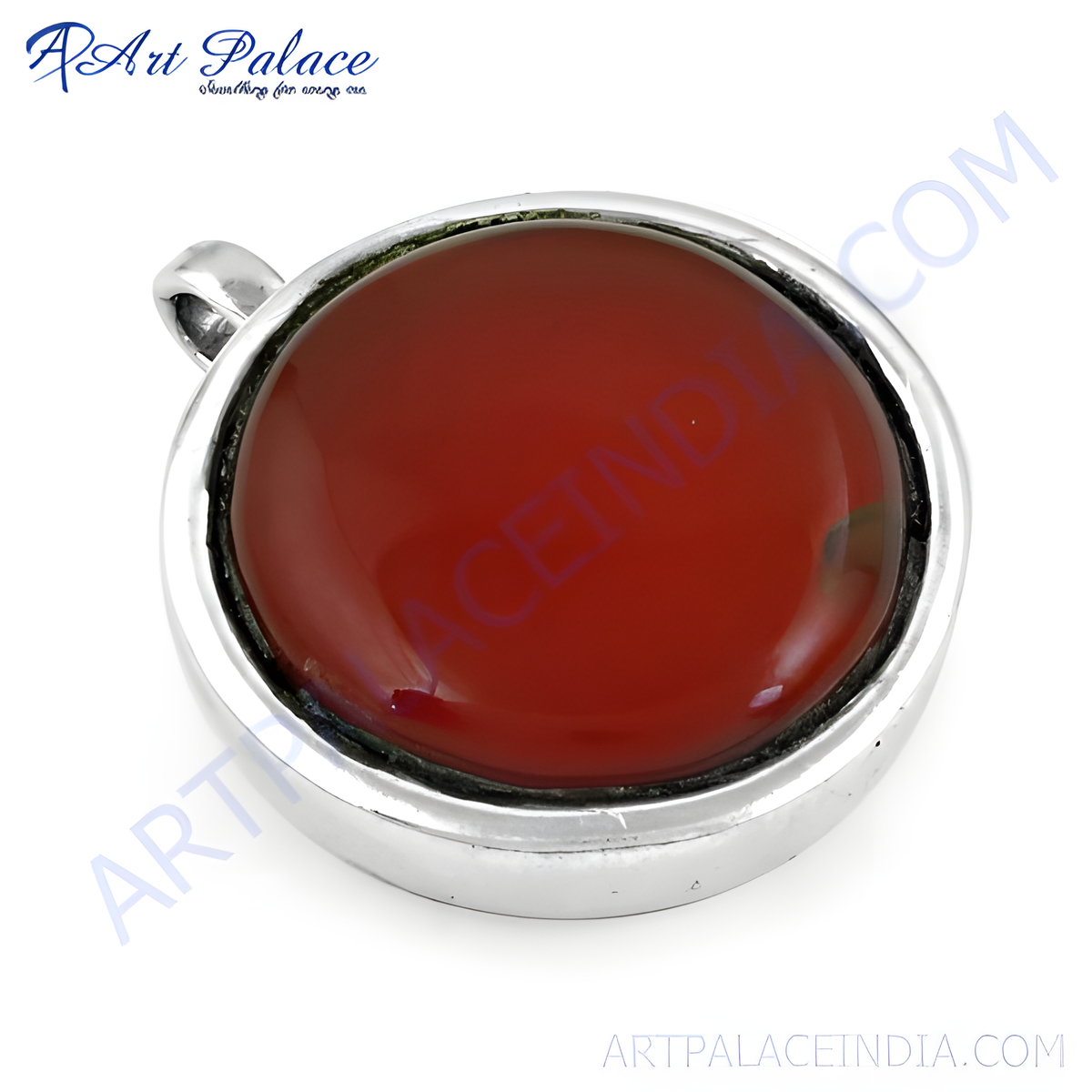 Round carnelian gemstone pendant set in a silver frame, perfect for everyday wear