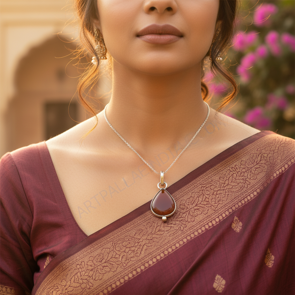 925 Silver Carnelian Teardrop Pendant | Gemstone Jewelry