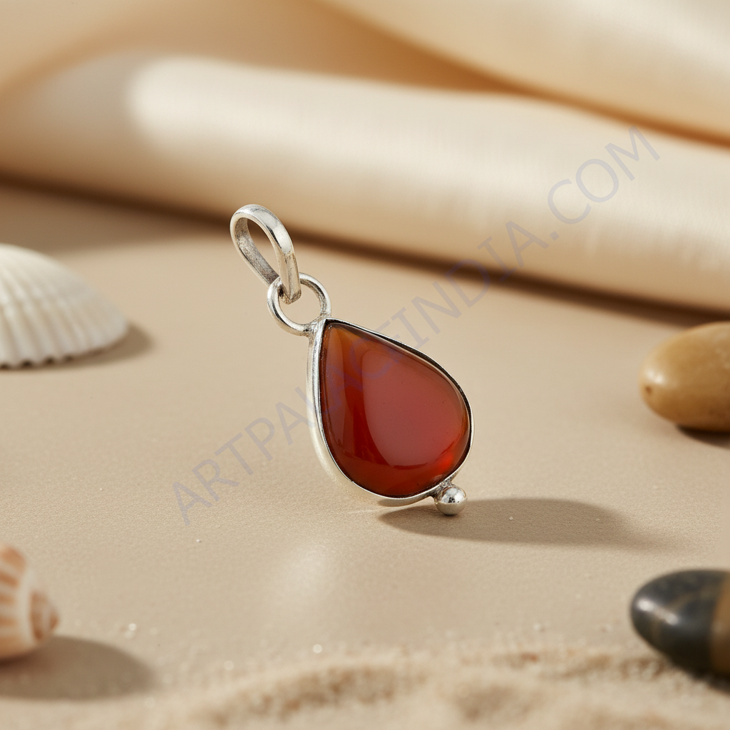 925 silver carnelian teardrop pendant | gemstone jewelry