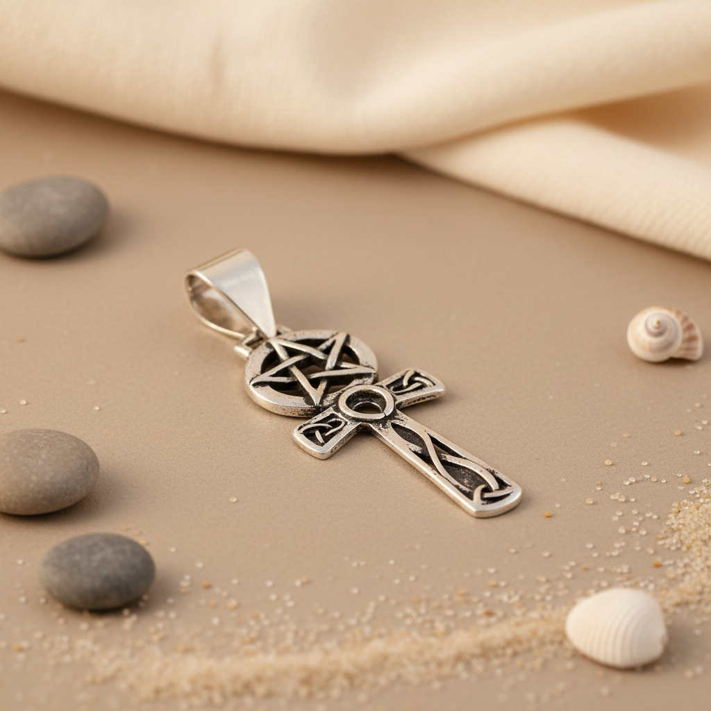 Stainless Steel Pentagram Ankh Pendant | Celtic Cross Necklace