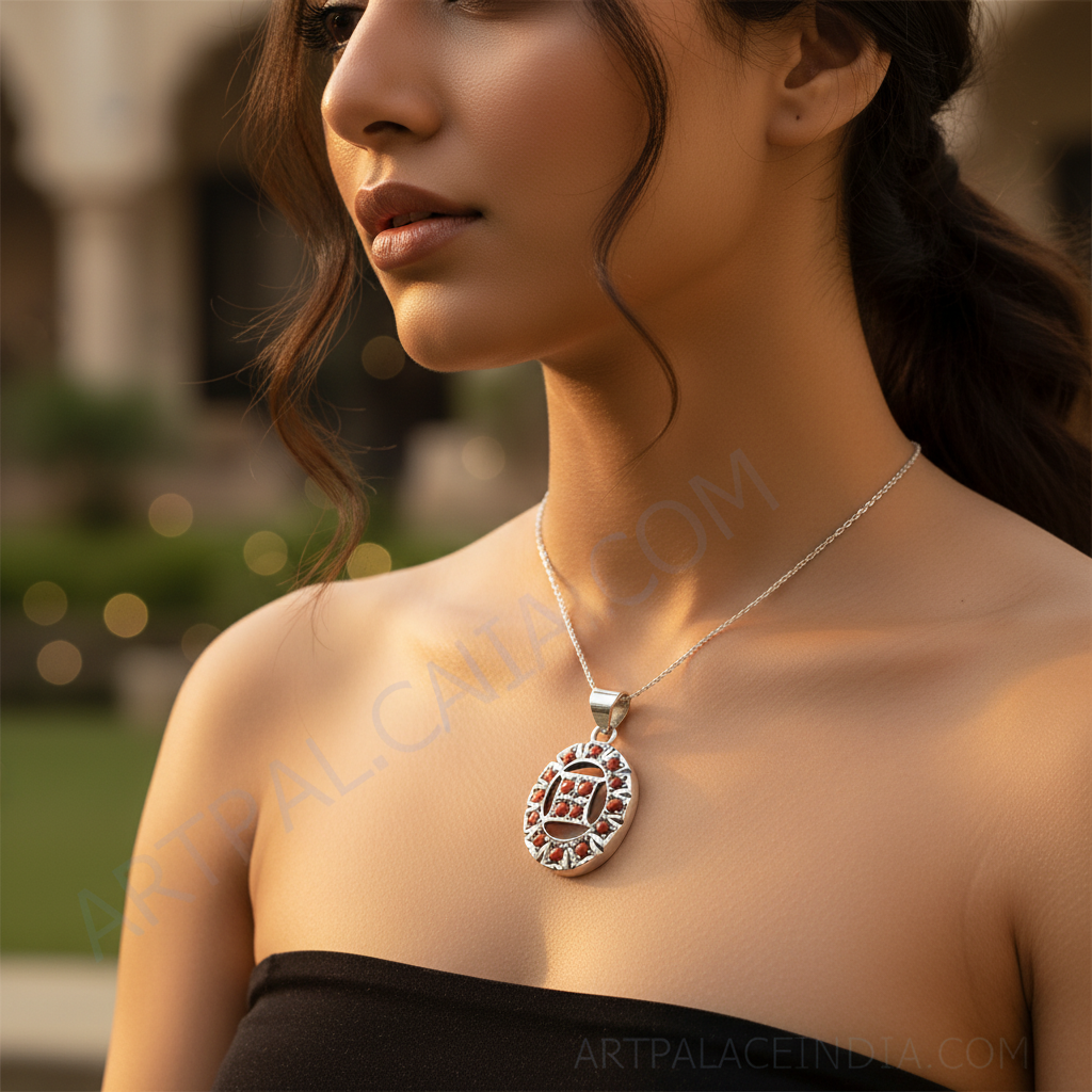 Colgante de coral en plata 925 para mujer | Joyería con piedras preciosas