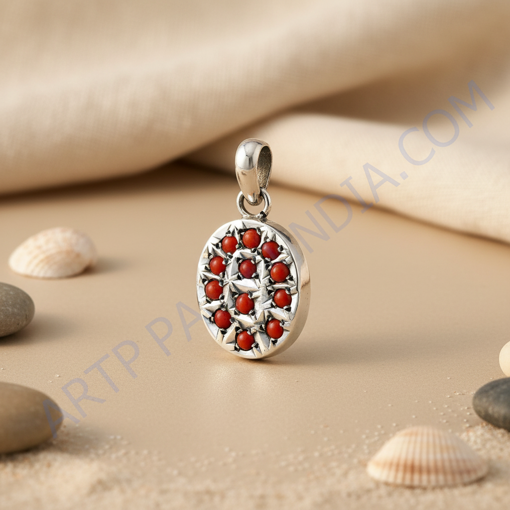 925 Silver Red Coral Pendant for Women | Gemstone Jewelry