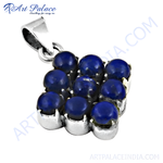Load image into Gallery viewer, 925 sterling silver pendant featuring nine round blue lapis lazuli gemstones set in a square frame
