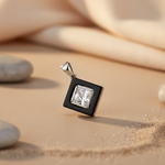 将图像加载到图库查看器中， Silver Onyx &amp; Cubic Zirconia Pendant for Women | Square Jewelry
