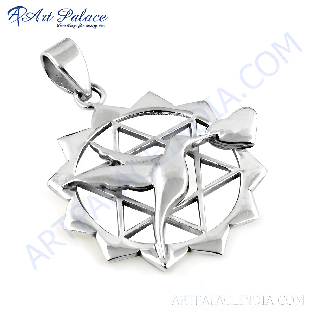 Sterling silver bird pendant charm with a detailed bird design on a white background